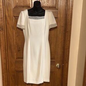 Talbots Cream Midi Dress with Silver Accents